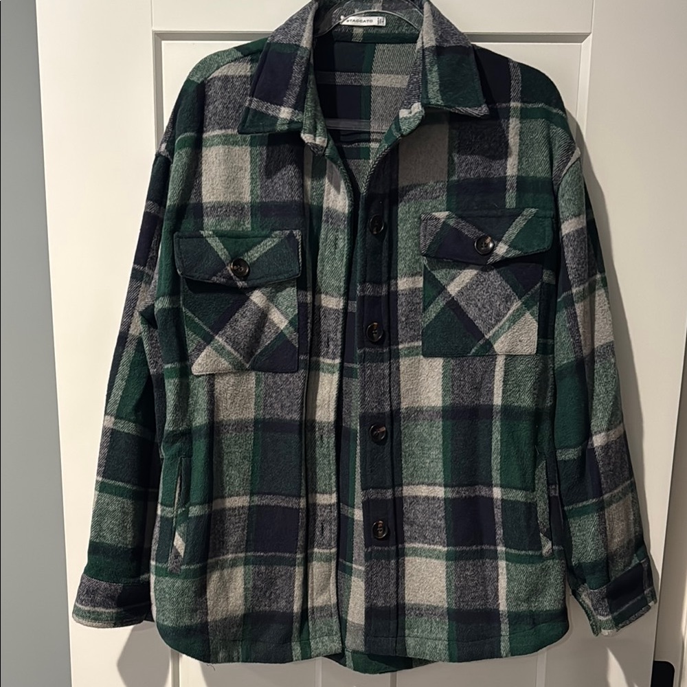 Staccato Green and Blue Plaid Utility Jacket